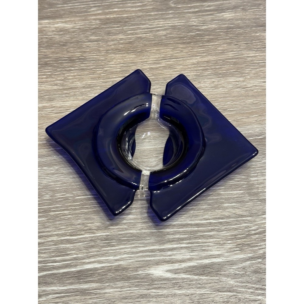 Cobalt Blue And Clear Fused glass MCM Art deco Ashtray Trinket Ring dish 4"
